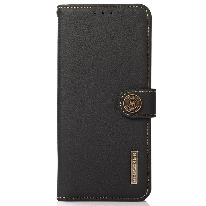 KHAZNEH For OnePlus Nord 2T 5G RFID Blocking Genuine Leather Wallet Case TPU Shockproof Interior Shell Stand Flip Cover - Black - 7