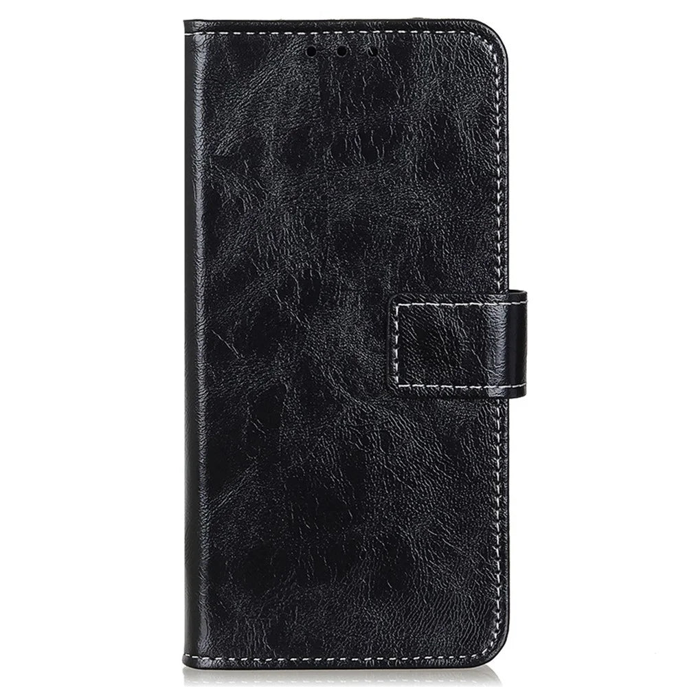 For OnePlus Nord 2T 5G Retro Crazy Horse Texture PU Leather Magnetic Flip Case TPU Protect Inner Shell Stand Wallet Protective Phone Cover - Black - 7