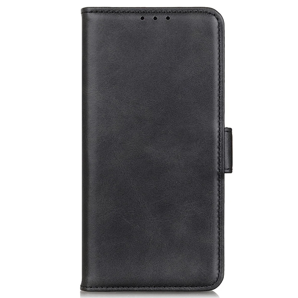 For OnePlus Nord 2T 5G Shockproof Phone Cover Textured Leather Phone Cover Flip Folio Wallet Case Dual Magnetic Clasps Protective Cellphone Shell Folding Stand Cover - Black - 6