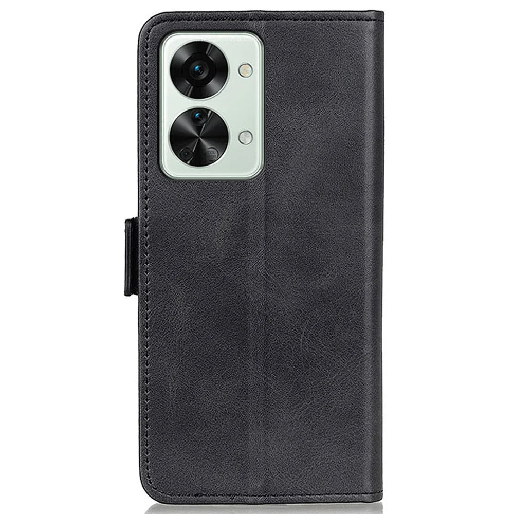 For OnePlus Nord 2T 5G Shockproof Phone Cover Textured Leather Phone Cover Flip Folio Wallet Case Dual Magnetic Clasps Protective Cellphone Shell Folding Stand Cover - Black - 7