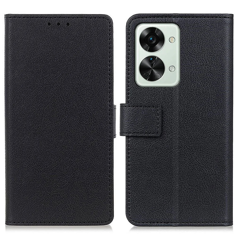 For OnePlus Nord 2T 5G Shock Resistant Full Coverage Phone Cover Magnetic Closing PU Leather Stand Cover Soft TPU Inner Shell Wallet Style Mobile Phone Case - Black - 1