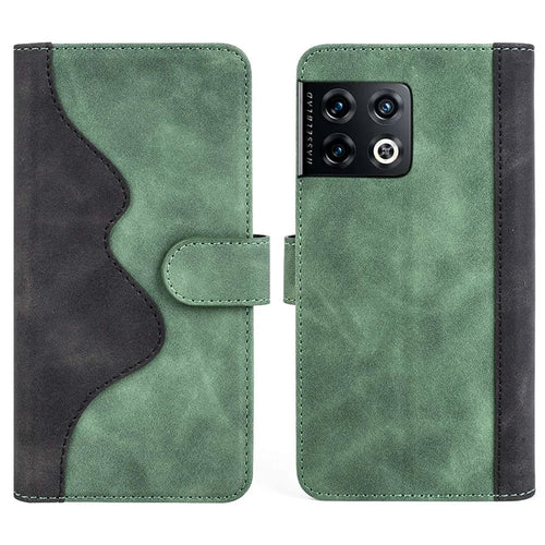 For OnePlus 10 Pro Anti-drop Shockproof Phone Protective Cover Flip Leather Case Color Splicing Stand Wallet Smartphone Shell Card Holder - Green - 1