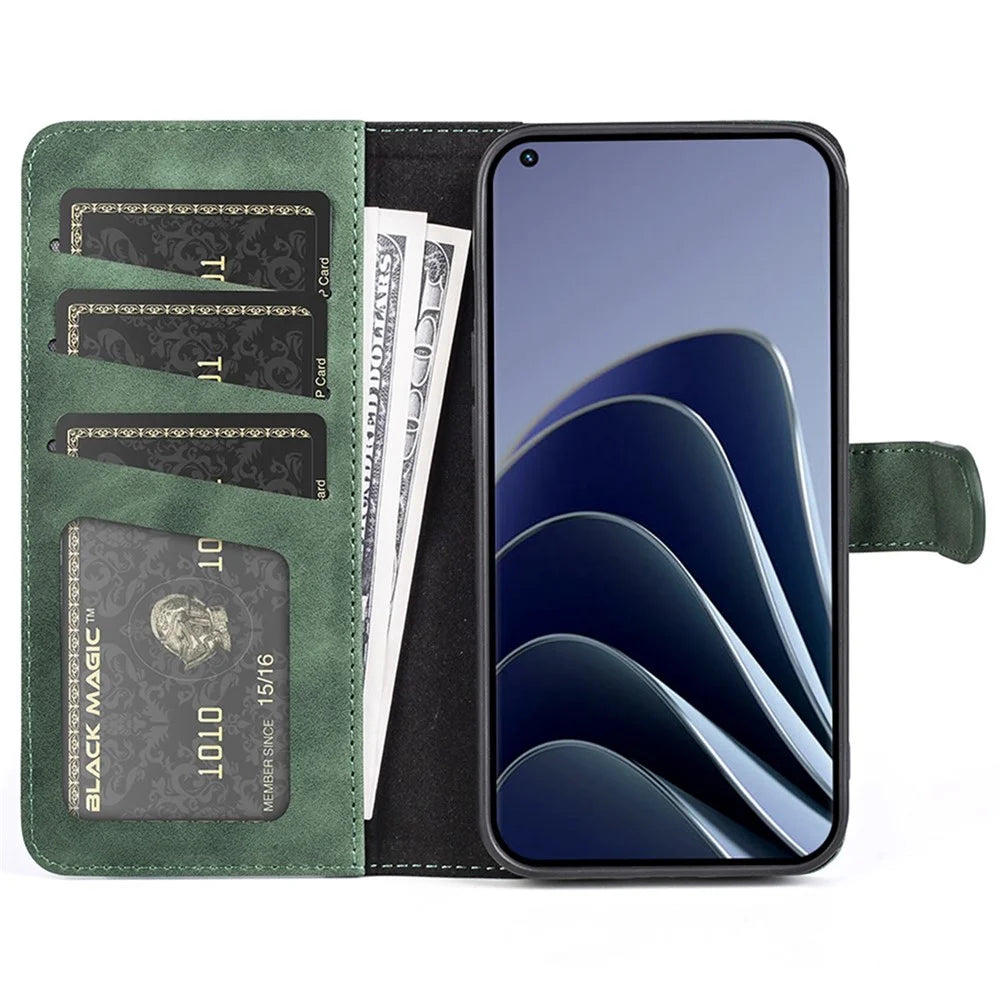 For OnePlus 10 Pro Anti-drop Shockproof Phone Protective Cover Flip Leather Case Color Splicing Stand Wallet Smartphone Shell Card Holder - Green - 2