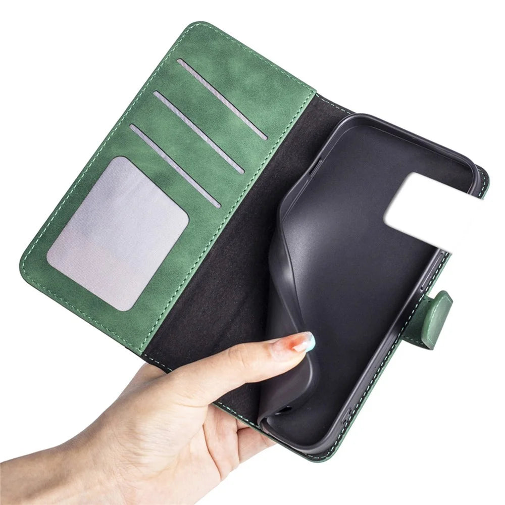 For OnePlus 10 Pro Anti-drop Shockproof Phone Protective Cover Flip Leather Case Color Splicing Stand Wallet Smartphone Shell Card Holder - Green - 4