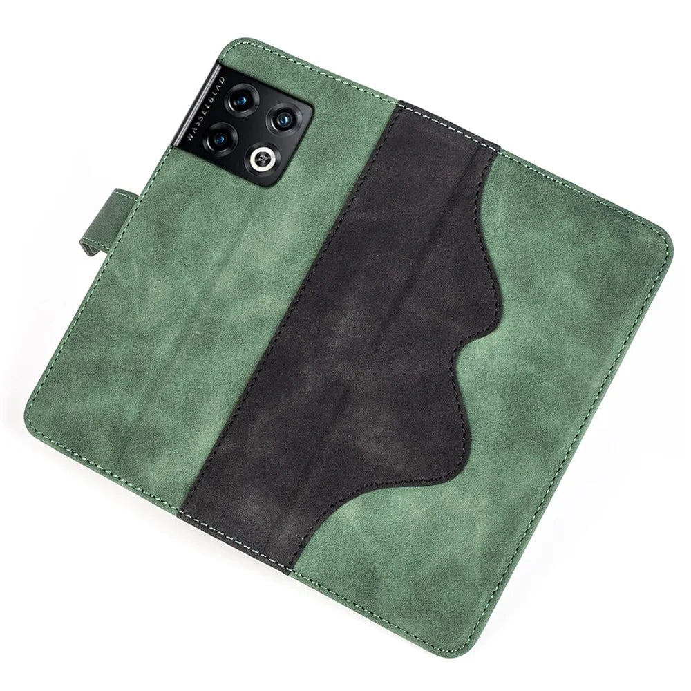 For OnePlus 10 Pro Anti-drop Shockproof Phone Protective Cover Flip Leather Case Color Splicing Stand Wallet Smartphone Shell Card Holder - Green - 5