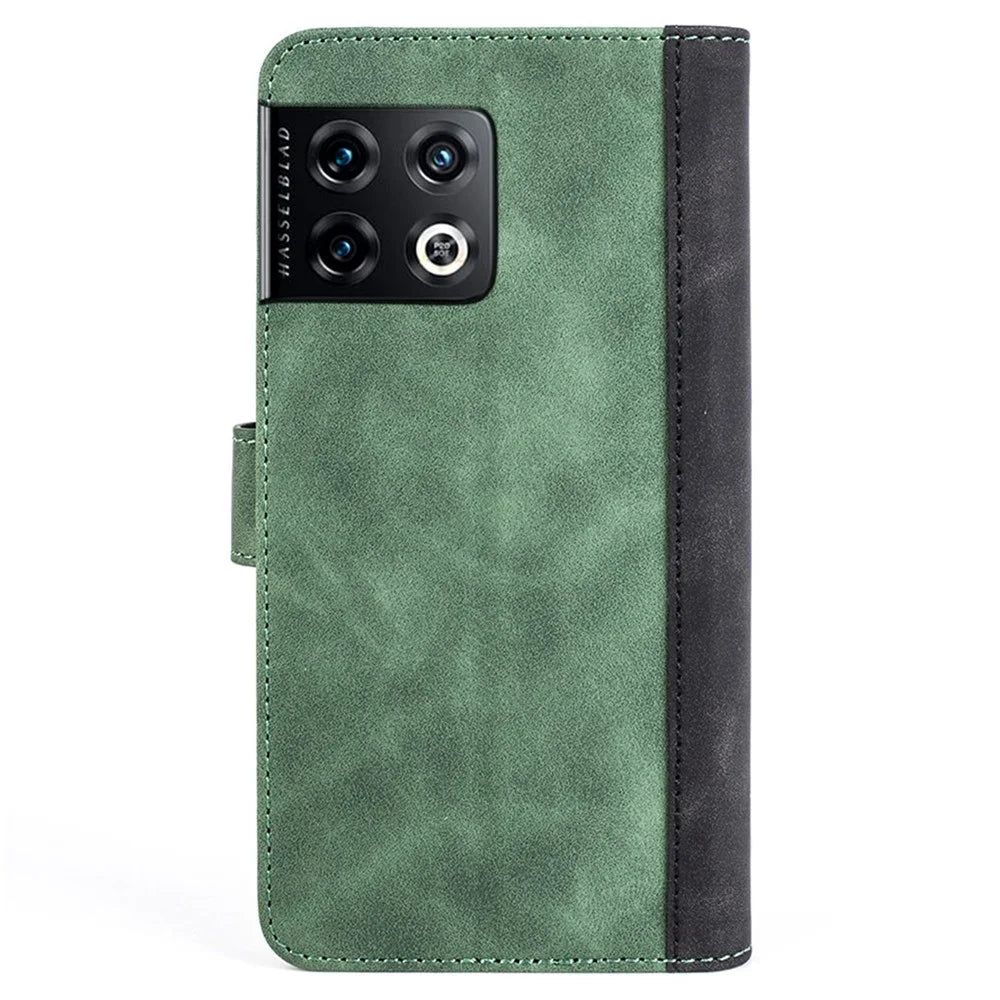 For OnePlus 10 Pro Anti-drop Shockproof Phone Protective Cover Flip Leather Case Color Splicing Stand Wallet Smartphone Shell Card Holder - Green - 7