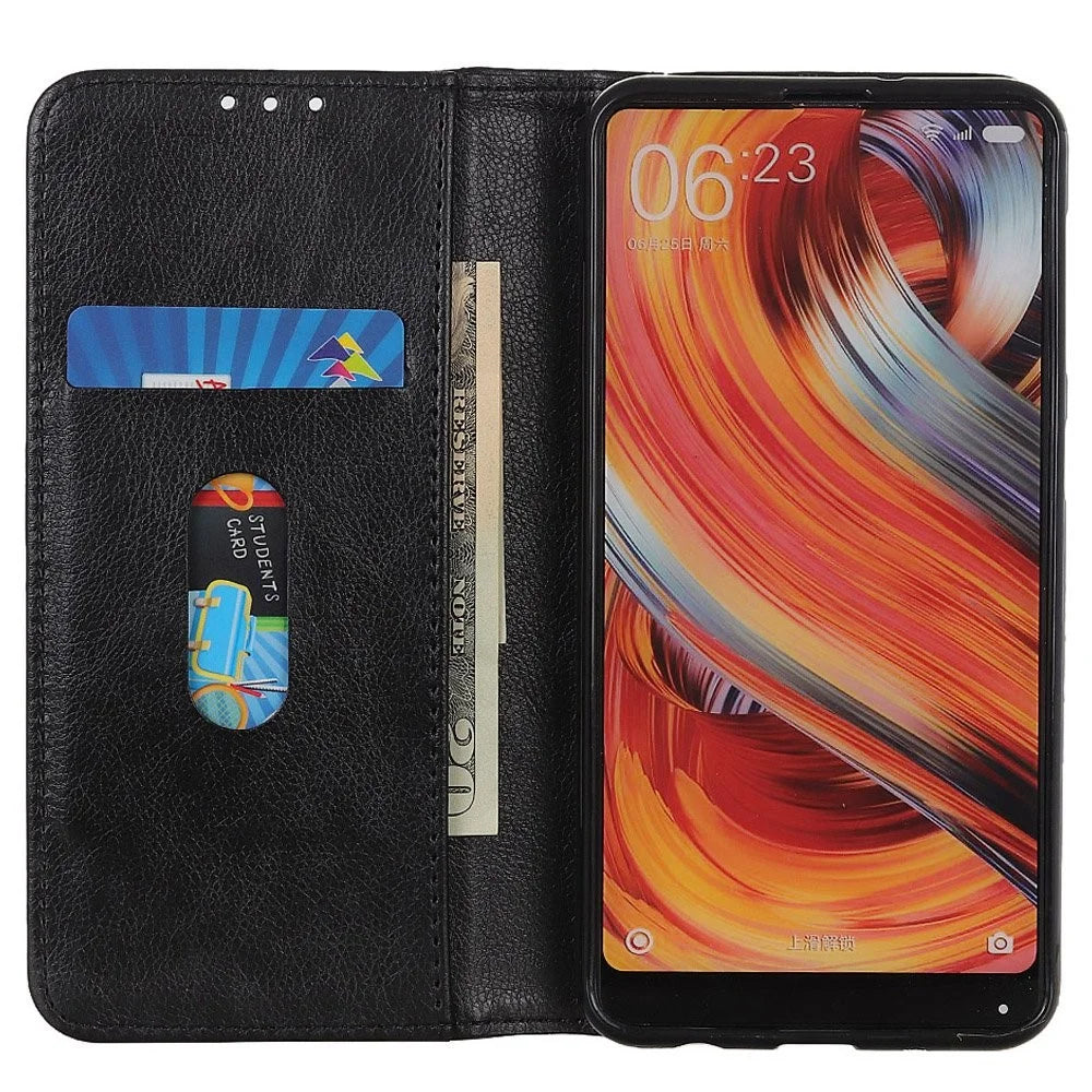 For OnePlus Nord 2T 5G Litchi Texture Split Leather Cover Stand Hidden Magnetic Adsorption Shockproof Flip Wallet Case - Black - 2