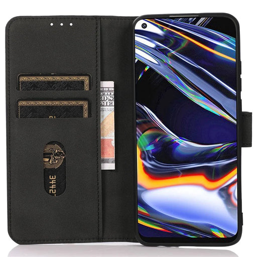 KHAZNEH for OnePlus Nord 2T 5G Magnetic Textured PU Leather Stand Case TPU Interior Protective Shell Folio Flip Wallet Cover - Black - 2