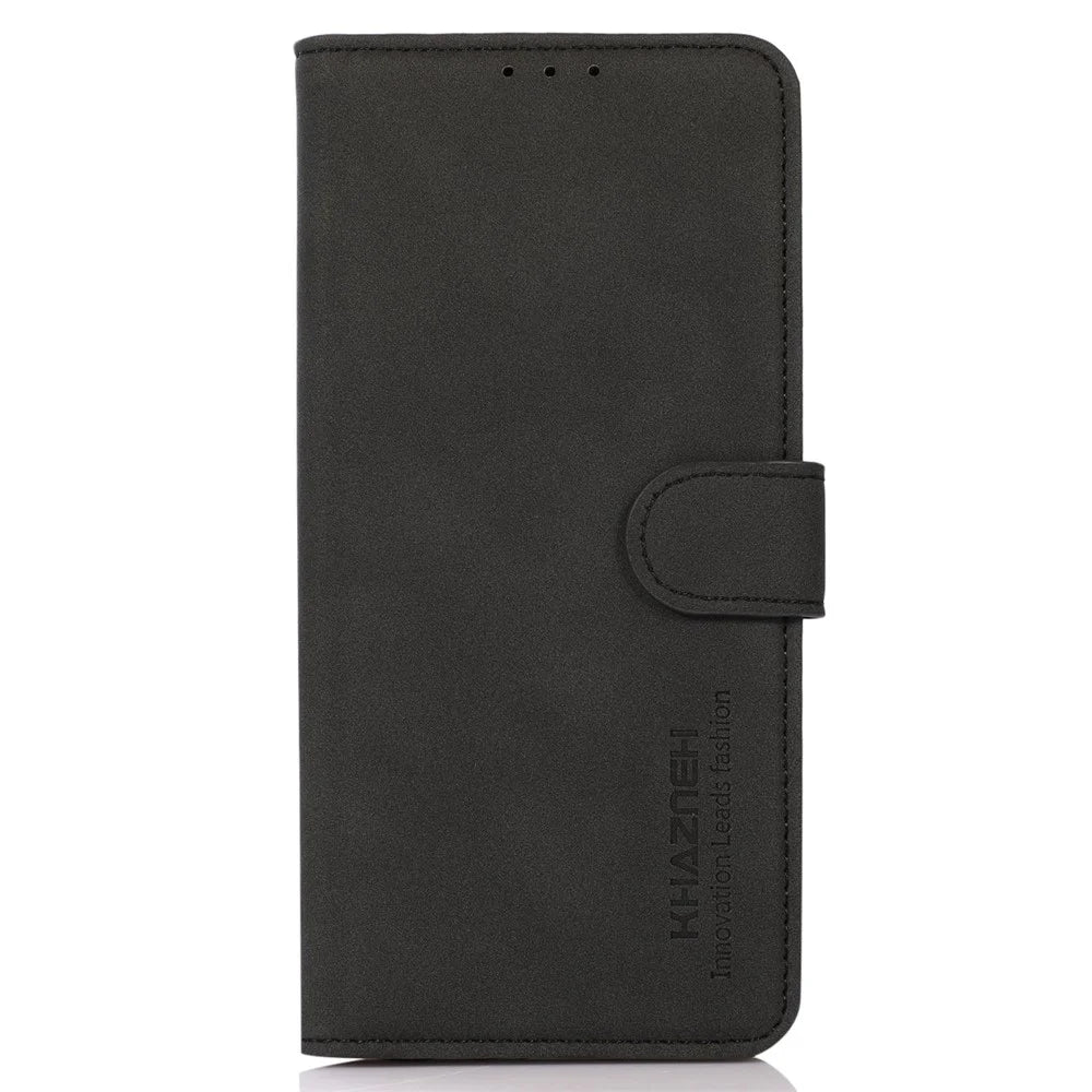 KHAZNEH for OnePlus Nord 2T 5G Magnetic Textured PU Leather Stand Case TPU Interior Protective Shell Folio Flip Wallet Cover - Black - 7