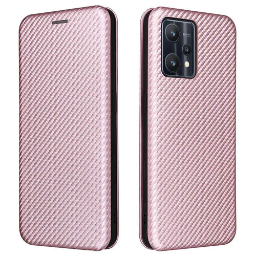 For OnePlus Nord CE 2 Lite 5G Carbon Fiber Texture PU Leather All-Inclusive Anti-Fall Case Magnetic Auto-absorbed Stand Card Holder Flip Folio Cover - Rose Gold - 1