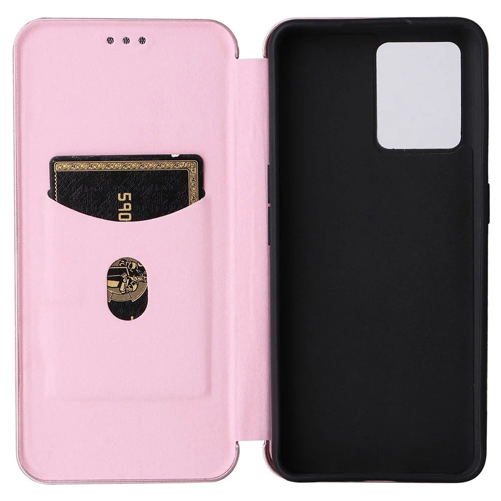For OnePlus Nord CE 2 Lite 5G Carbon Fiber Texture PU Leather All-Inclusive Anti-Fall Case Magnetic Auto-absorbed Stand Card Holder Flip Folio Cover - Rose Gold - 2
