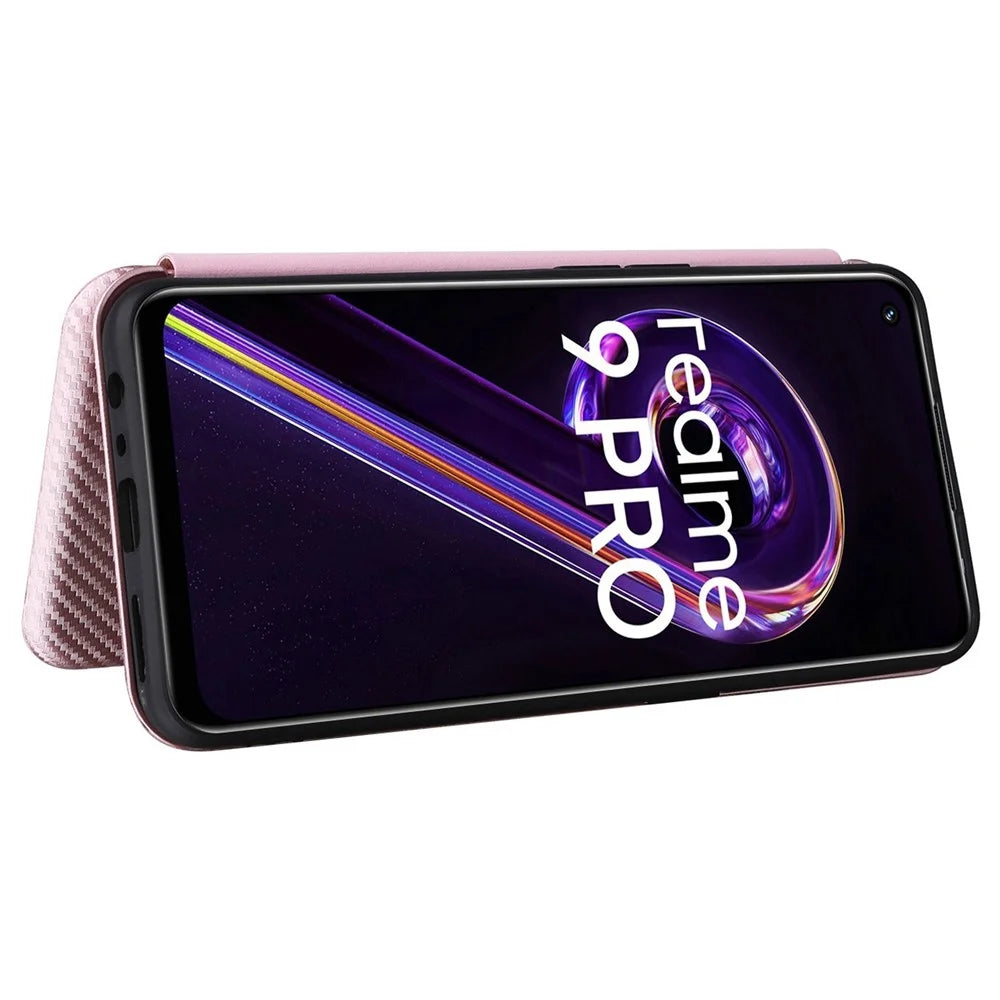For OnePlus Nord CE 2 Lite 5G Carbon Fiber Texture PU Leather All-Inclusive Anti-Fall Case Magnetic Auto-absorbed Stand Card Holder Flip Folio Cover - Rose Gold - 3