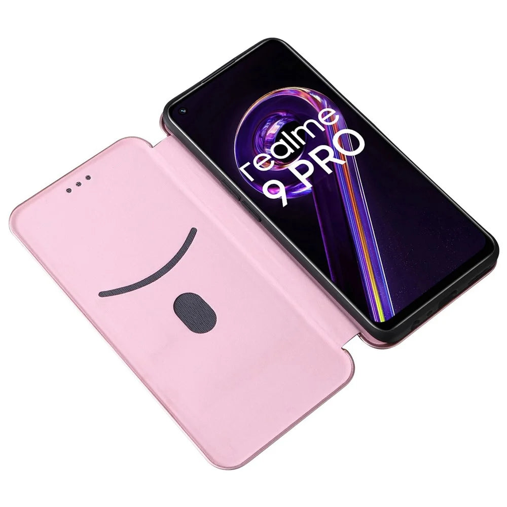 For OnePlus Nord CE 2 Lite 5G Carbon Fiber Texture PU Leather All-Inclusive Anti-Fall Case Magnetic Auto-absorbed Stand Card Holder Flip Folio Cover - Rose Gold - 4