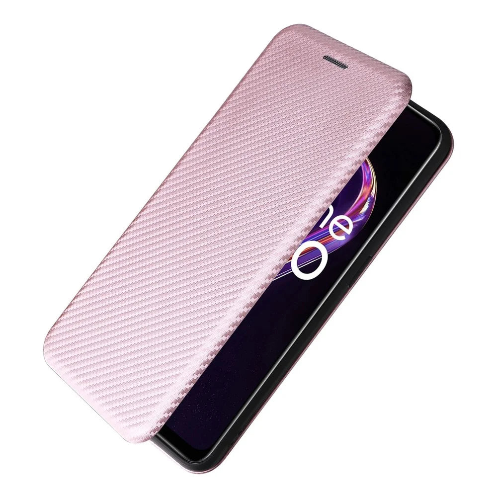 For OnePlus Nord CE 2 Lite 5G Carbon Fiber Texture PU Leather All-Inclusive Anti-Fall Case Magnetic Auto-absorbed Stand Card Holder Flip Folio Cover - Rose Gold - 7