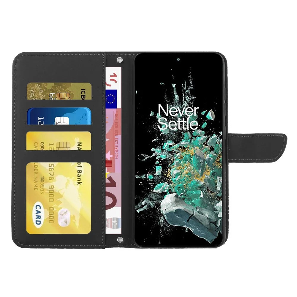 For OnePlus 10T 5G / Ace Pro 5G Skin-touch Magnetic Leather Folio Flip Cover Butterfly Flowers Imprinting Stand Wallet Case with Shoulder Strap - Black - 2
