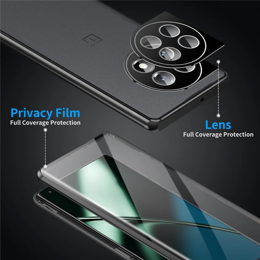 Metal Frame Case for OnePlus 11 5G Tempered Glass Phone Case Full Protection with Lock - Black - 6