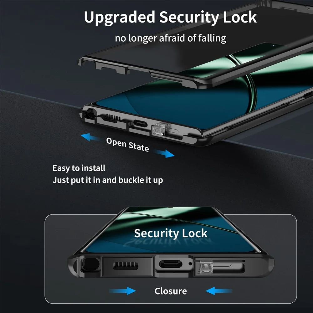 Metal Frame Case for OnePlus 11 5G Tempered Glass Phone Case Full Protection with Lock - Black - 7