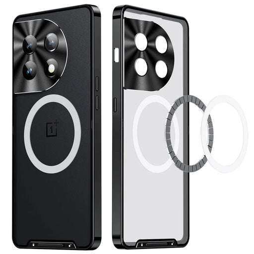 For OnePlus 11 5G Magnetic Phone Case Electroplating Metal Edge Matte Phone Cover with Lens Protection - Black - 2