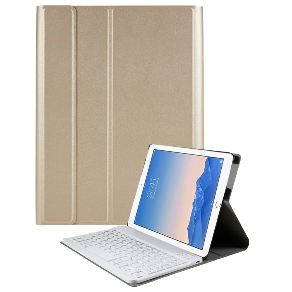 Detachable 2-in-1 Bluetooth-compatible Keyboard + Leather Stand Case Cover for iPad 4 / 3 / 2 Foldable Keyboard Set - Gold Color - 1