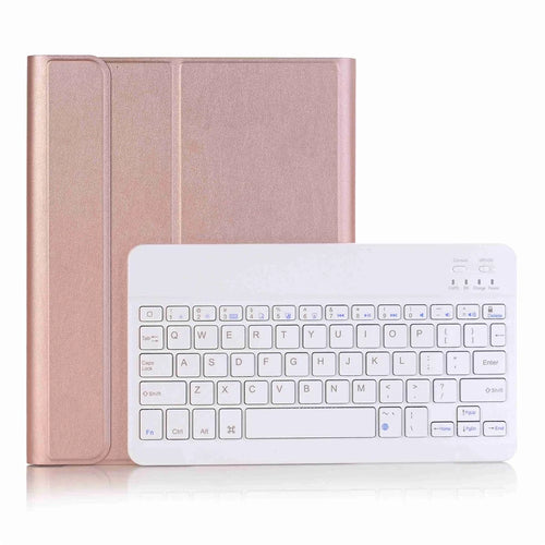 Removable Bluetooth-compatible Keyboard Leather Stand Cover with Pen Slot for iPad 9.7-inch (2018)/9.7-inch (2017)/Air 2/Air - Rose Gold - 1