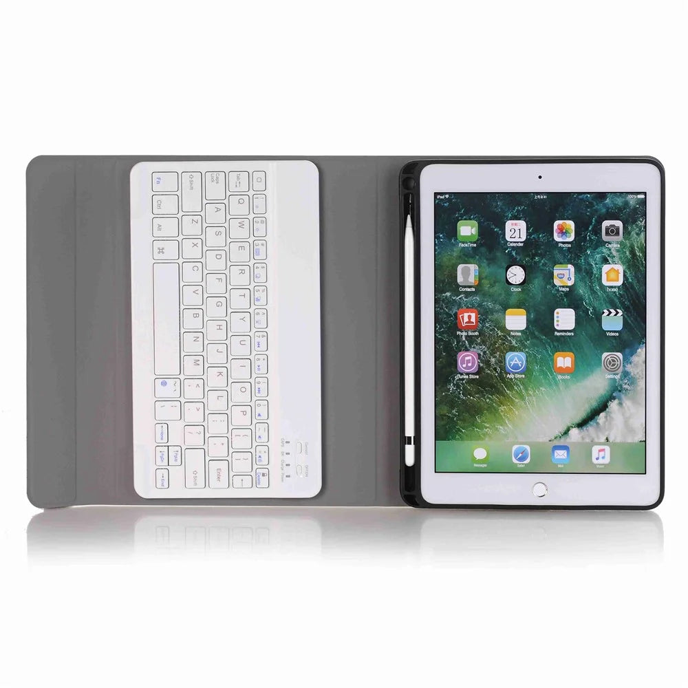 Removable Bluetooth-compatible Keyboard Leather Stand Cover with Pen Slot for iPad 9.7-inch (2018)/9.7-inch (2017)/Air 2/Air - Rose Gold - 6