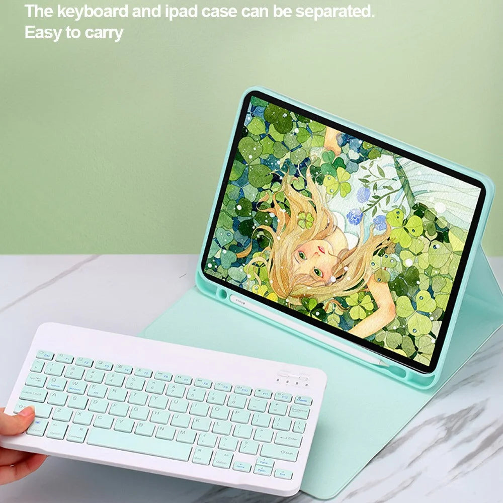 Bluetooth-compatible Keyboard Bright Color Leather Case for iPad 9.7-inch (2018) / (2017) / Pad Air (2013) / Air 2 / Pro 9.7 inch (2016) - Pink - 4
