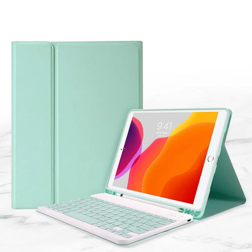 2-in-1 Bluetooth-compatible Keyboard Candy Color Leather Stand Shell Case with Pen Slot for iPad 10.2 (2021)/(2020)/(2019) - Green - 1