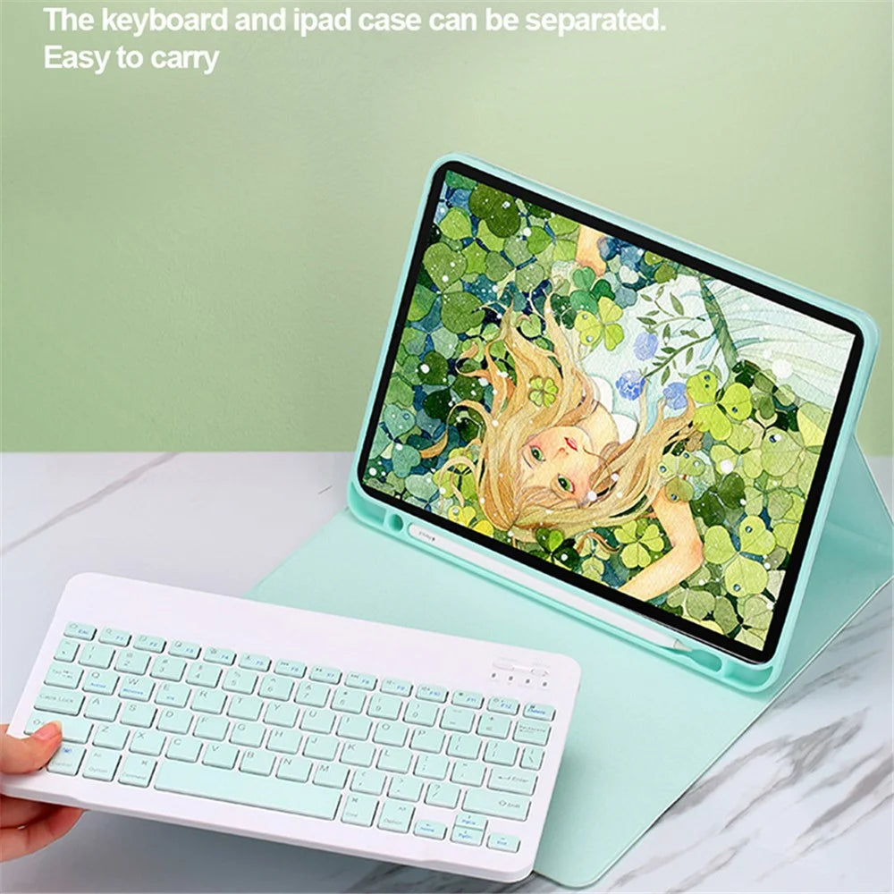 2-in-1 Bluetooth-compatible Keyboard Candy Color Leather Stand Shell Case with Pen Slot for iPad 10.2 (2021)/(2020)/(2019) - Green - 2