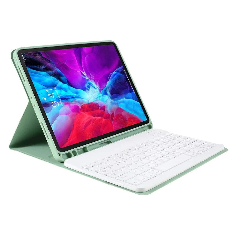 For iPad Pro 11-inch (2022) / (2021) / (2020) / (2018) Bluetooth-compatible Wireless Keyboard Leather Case with Pen Slot - Green - 7