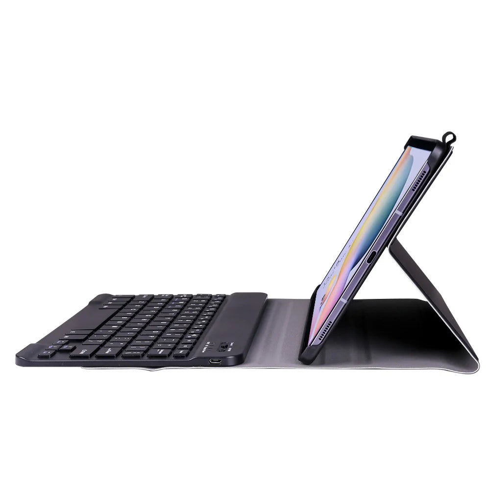 Bluetooth-compatible Keyboard Leather Stand Shell for Samsung Galaxy Tab S7 T870 T875 / S8- Black - 7