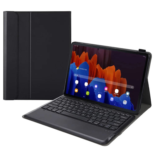 Bluetooth-compatible Keyboard Litchi Skin Leather Stand Case for Samsung Galaxy Tab S7+ (2020) / S7 FE T730 T736 / S8+ - Black - 1