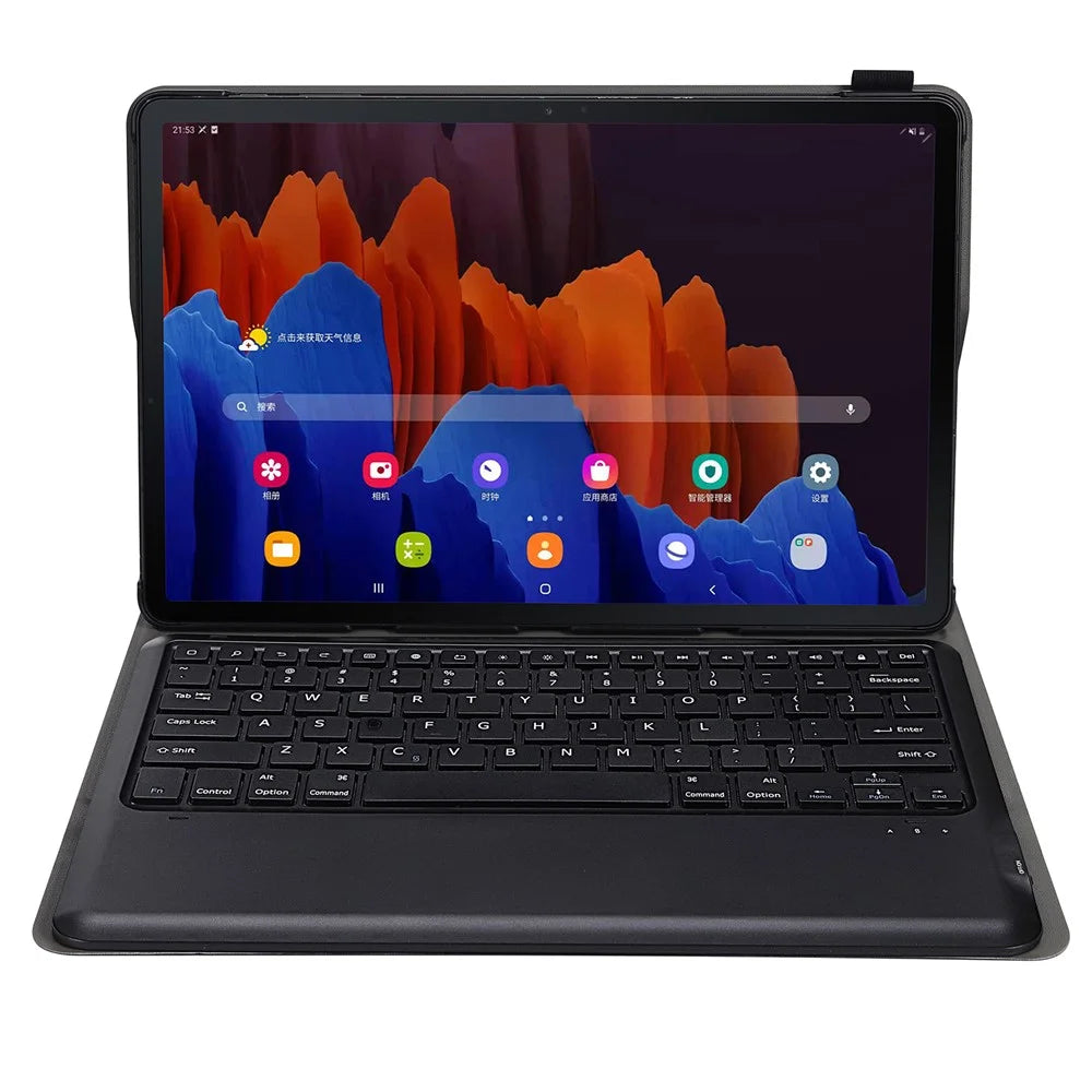 Bluetooth-compatible Keyboard Litchi Skin Leather Stand Case for Samsung Galaxy Tab S7+ (2020) / S7 FE T730 T736 / S8+ - Black - 3