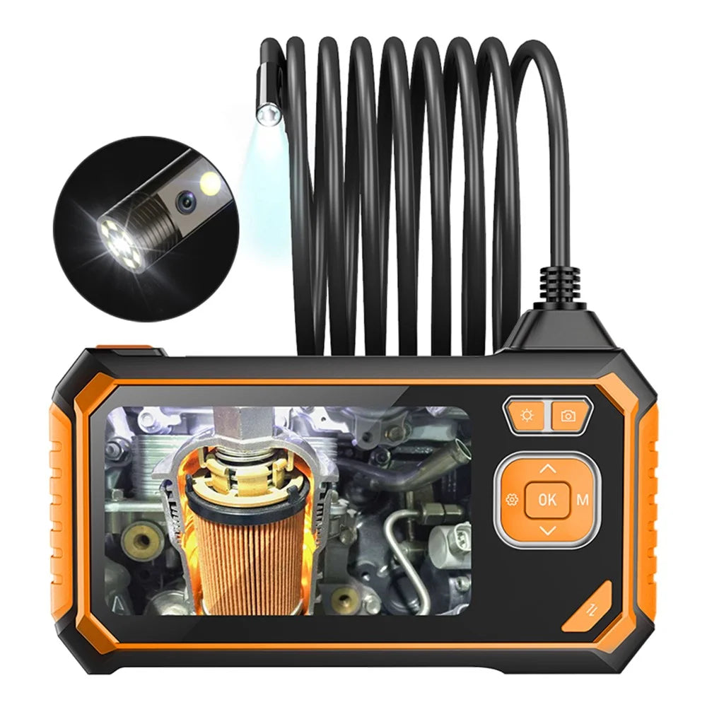 INSKAM113 8mm Industrial Endoscope 1080P Dual Lens HD Digital Borescope Camera 4.3-inch Display Screen with 5M Semi-Rigid Cable - Orange - 1