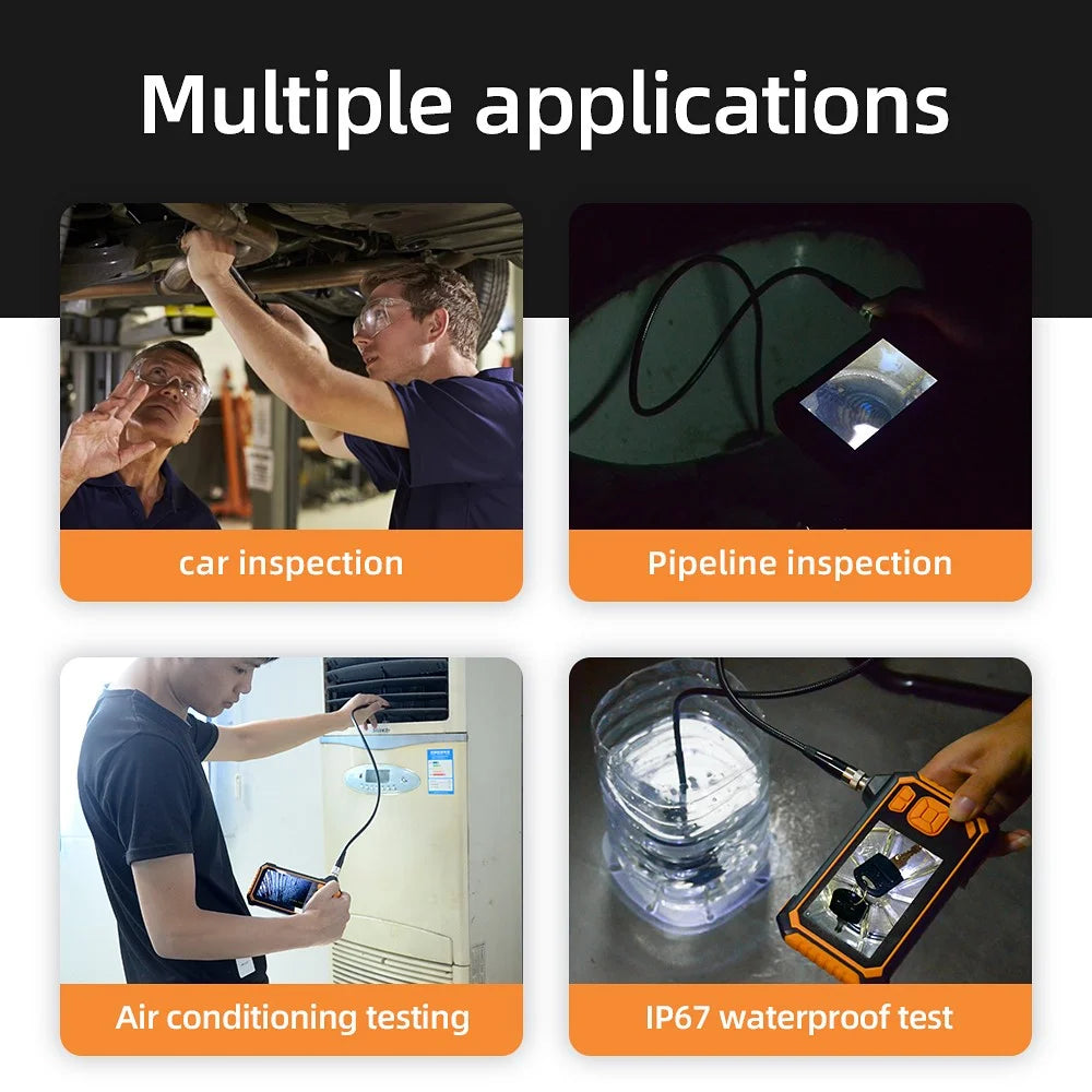 INSKAM113 8mm Industrial Endoscope 1080P Dual Lens HD Digital Borescope Camera 4.3-inch Display Screen with 5M Semi-Rigid Cable - Orange - 7