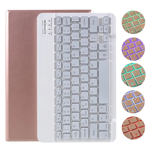Bluetooth-compatible Backlight Keyboard Leather Stand Case for Lenovo Tab M10 Plus - Rose Gold - 1