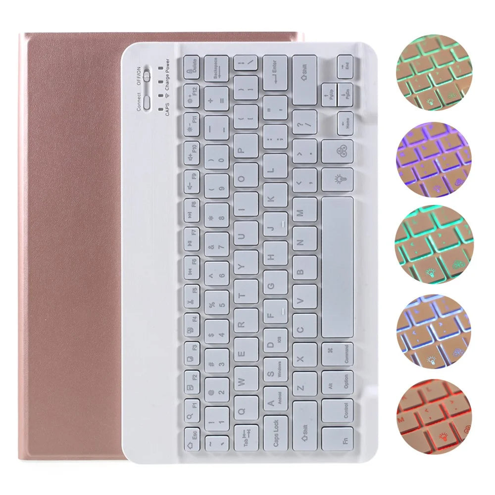 Bluetooth-compatible Backlight Keyboard Leather Stand Case for Lenovo Tab M10 Plus - Rose Gold - 1