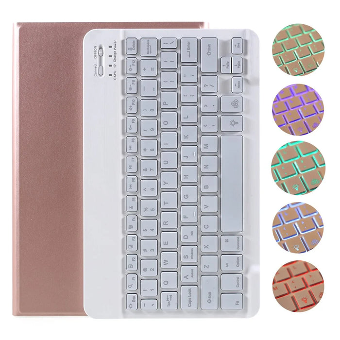 Bluetooth-compatible Backlight Keyboard Leather Stand Case for Lenovo Tab M10 Plus - Rose Gold - 1
