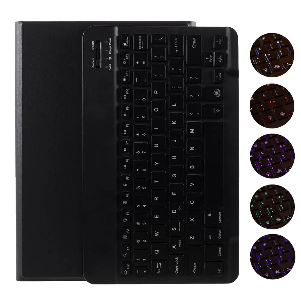 Bluetooth-compatible Backlight Keyboard Leather Stand Cover for Samsung Galaxy Tab S6 Lite 10.4 (2020) P610 P615 / (2022) / (2024) - Black - 1