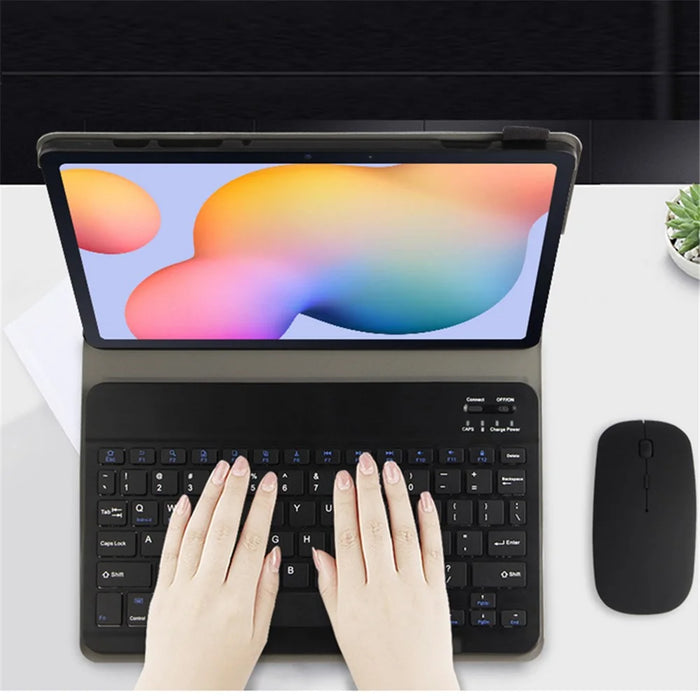 For Samsung Galaxy Tab S10 FE / S9 FE / S9 / S8 / S7 Leather Case with Detachable Magnetic Wireless Keyboard (Without Touchpad) - Black - 3