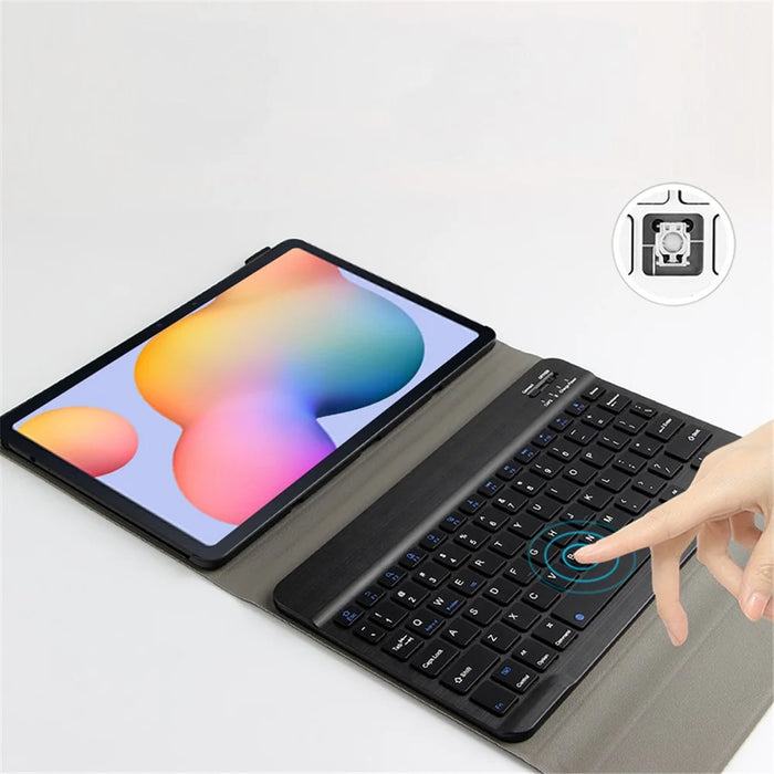 For Samsung Galaxy Tab S10 FE / S9 FE / S9 / S8 / S7 Leather Case with Detachable Magnetic Wireless Keyboard (Without Touchpad) - Black - 6