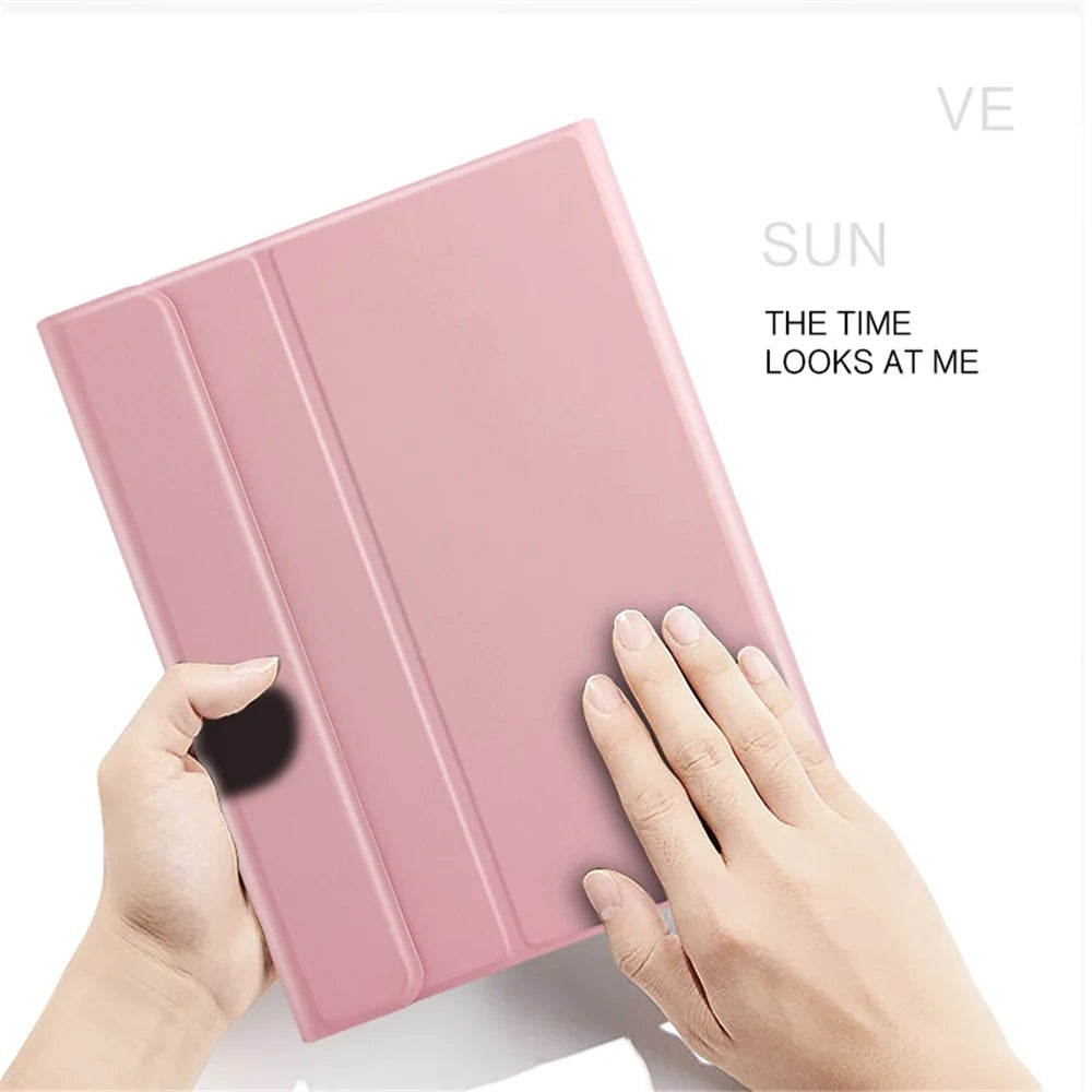Wireless Bluetooth-compatible Keyboard + Leather Shell 2-in-1 Cover Case with Pen Slot For iPad Air (2013) / Air 2 / 9.7-inch (2017) / 9.7-inch (2018) - Pink - 6