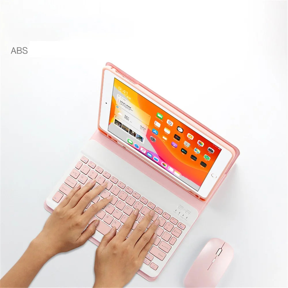 Wireless Bluetooth-compatible Keyboard + Leather Shell 2-in-1 Cover Case with Pen Slot For iPad Air (2013) / Air 2 / 9.7-inch (2017) / 9.7-inch (2018) - Pink - 7
