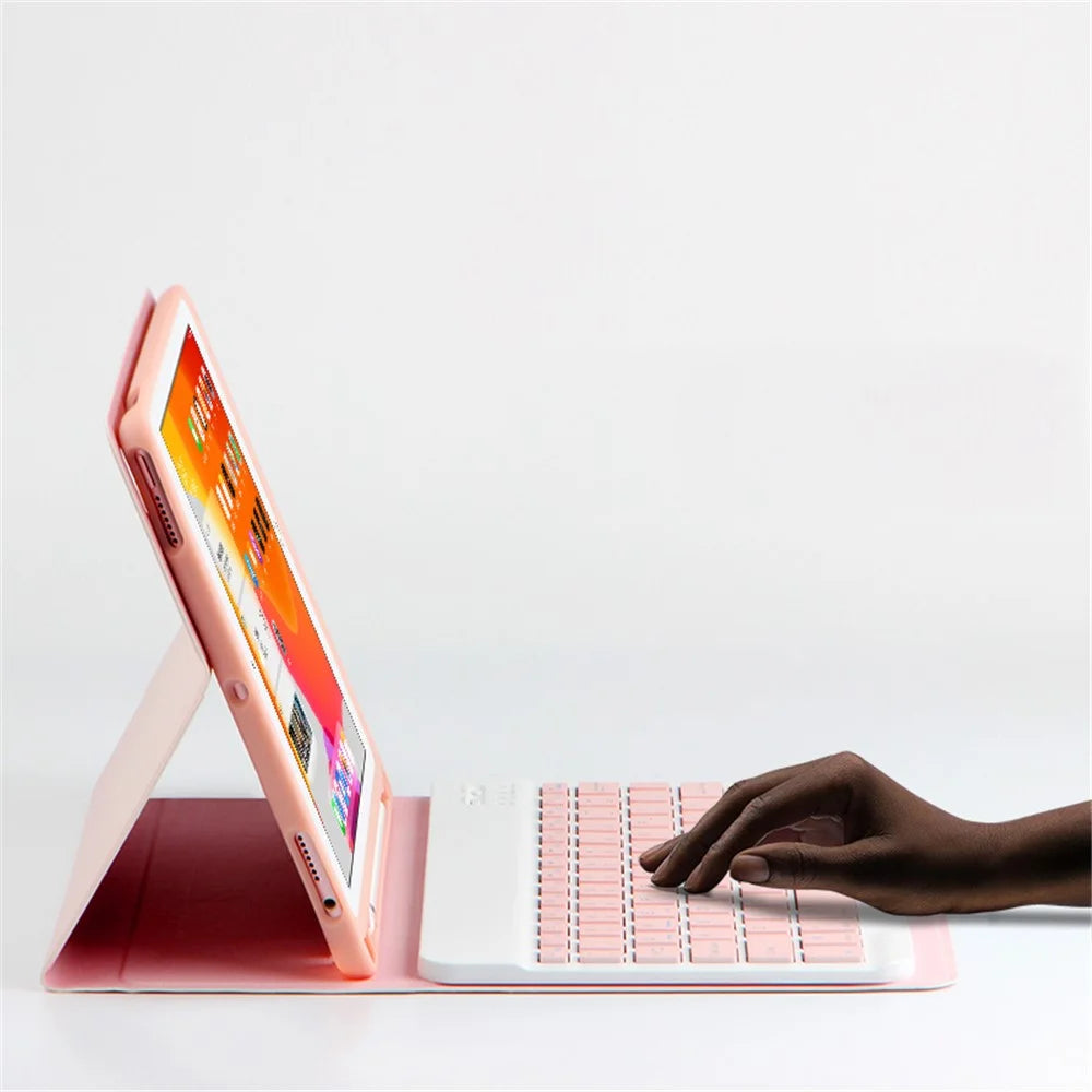 Wireless Bluetooth-compatible Keyboard 2-in-1 Leather Shell with Pen Slot For iPad Pro 10.5-inch (2017) / Air 10.5 inch (2019) - Pink - 3