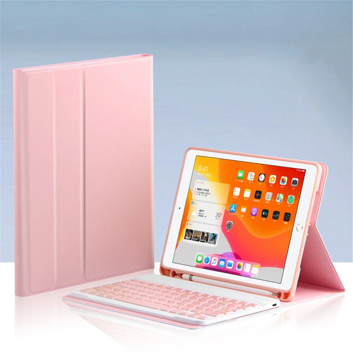 For iPad Pro 11-inch (2018) / iPad Air (2022) / (2020) Leather Stand Tablet Case with Detachable Magnetic Wireless Keyboard (Without Touchpad) - Pink - 3