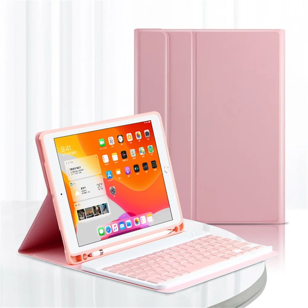 For iPad Pro 11-inch (2018) / iPad Air (2022) / (2020) Leather Stand Tablet Case with Detachable Magnetic Wireless Keyboard (Without Touchpad) - Pink - 4