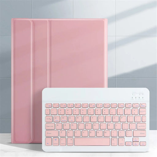 For iPad 10.2 (2021) / (2020) / (2019) Wireless Bluetooth-compatible Keyboard + Candy Color Leather Case - Pink - 1