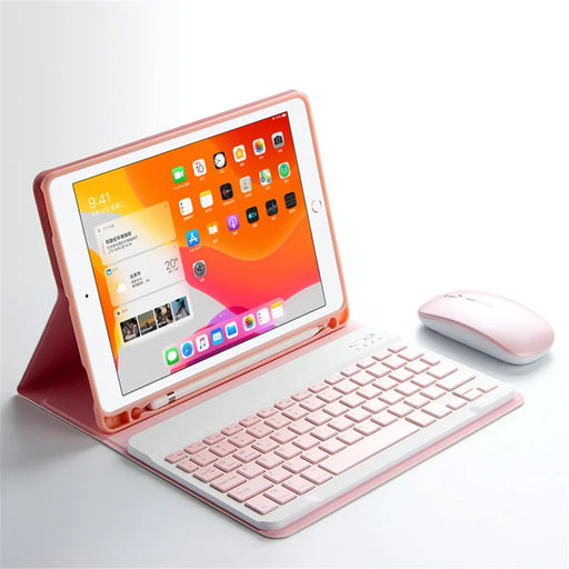 For iPad 10.2 (2021) / (2020) / (2019) Wireless Bluetooth-compatible Keyboard + Candy Color Leather Case - Pink - 2