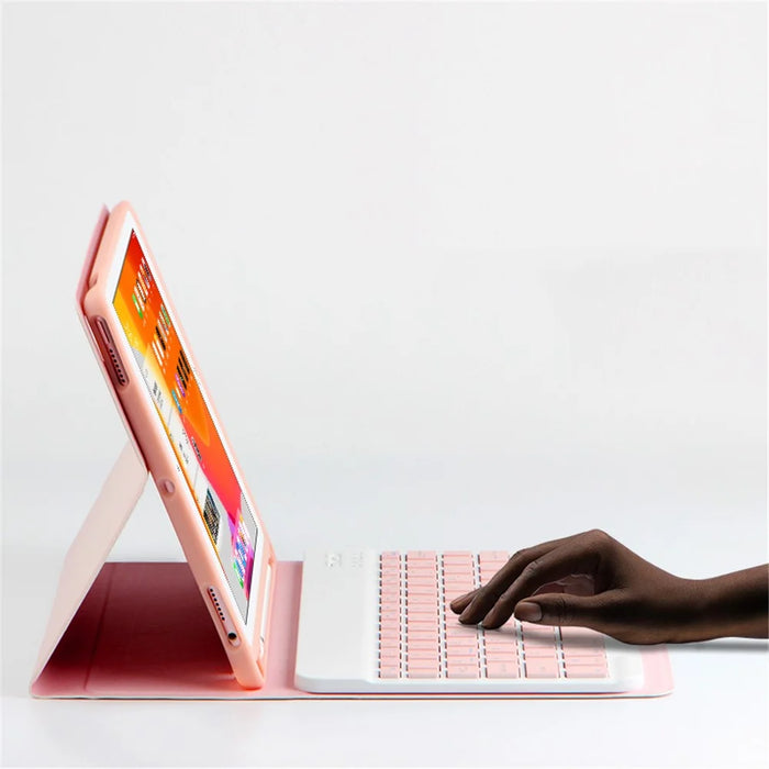 For iPad 10.2 (2021) / (2020) / (2019) Wireless Bluetooth-compatible Keyboard + Candy Color Leather Case - Pink - 3