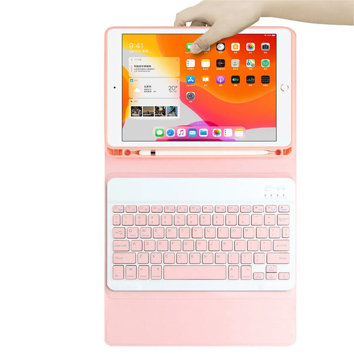 For iPad 10.2 (2021) / (2020) / (2019) Wireless Bluetooth-compatible Keyboard + Candy Color Leather Case - Pink - 5