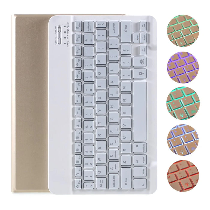 Bluetooth-compatible Backlight Keyboard Leather Stand Case for Lenovo Tab M10 HD Gen 2 X306F - Gold - 1